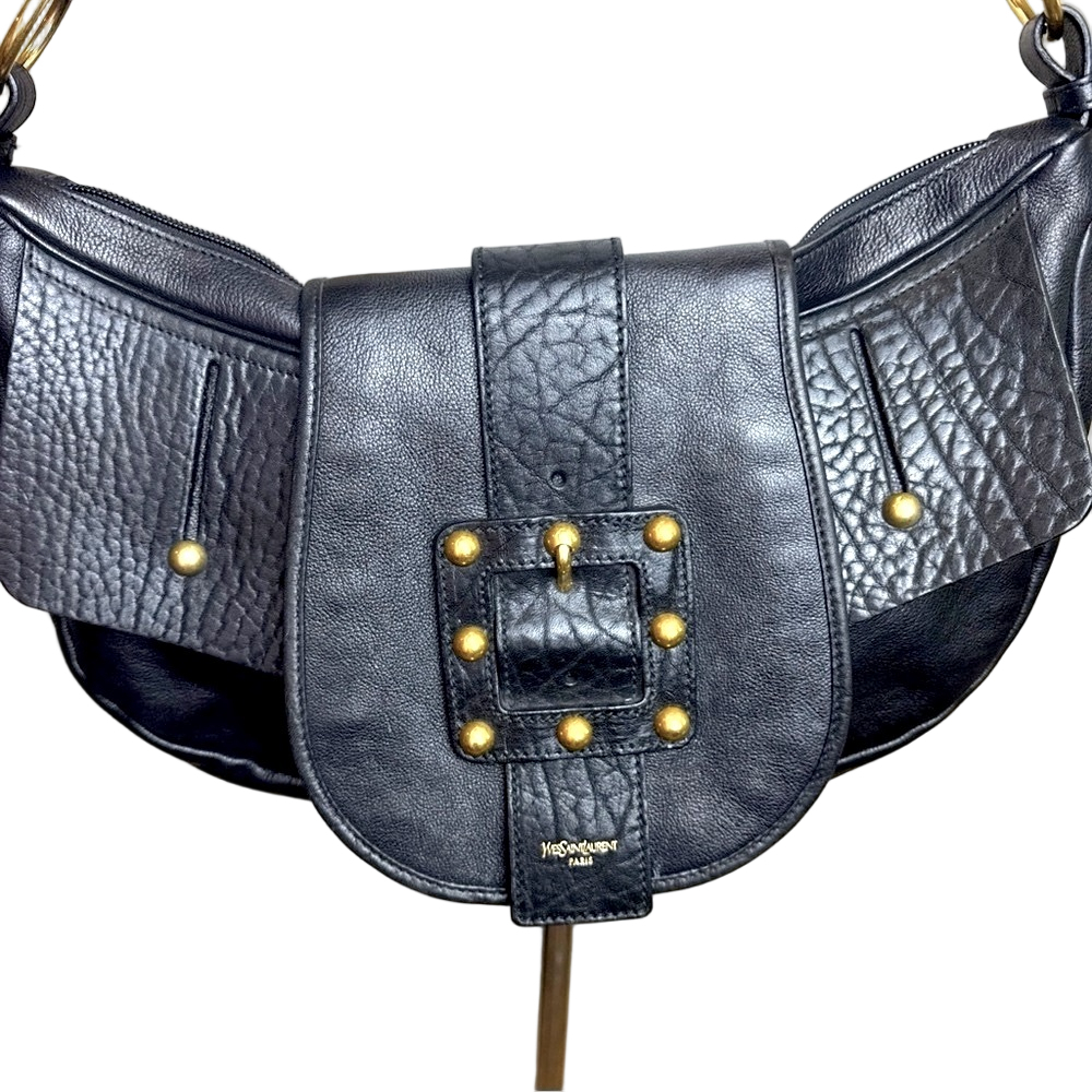 Yves Saint Laurent Rive Gauche Hobo Shoulder Bag Black Leather Large - Picture 13 of 13